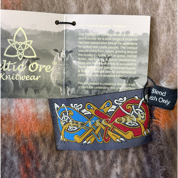 Celtic Ore Authentic Irish Knitwear Brown Orange Wool Blend Scarf 72X 20 NWT - Picture 4 of 12